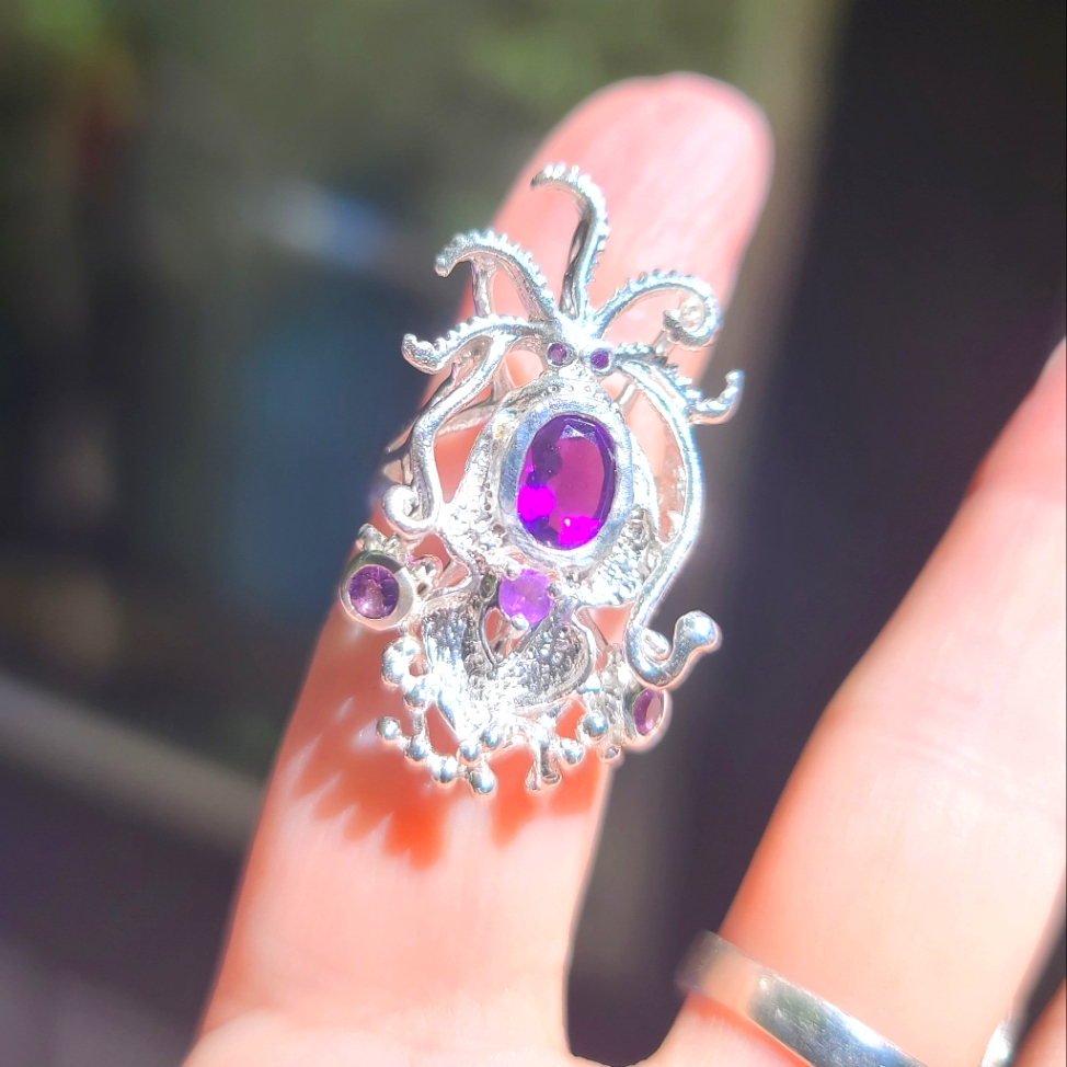 Amethyst Sterling Octopus Ring Sz6